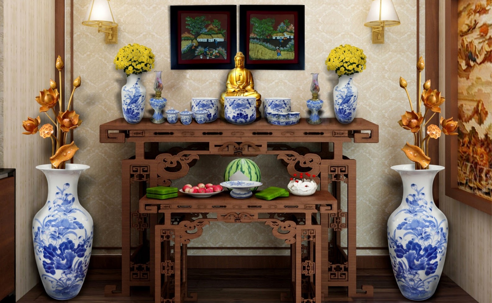 Cách trang trí bàn thờ gia tiên dành cho con cháu hiện nay